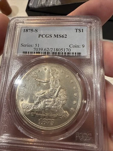 1875-S MS62 T$1 - PCGS Certified TRADE DOLLAR - GEM