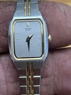 Vtg Seiko Watch Women 2C20 D450 Silver Gold Tone Rectangle New Needs Battery