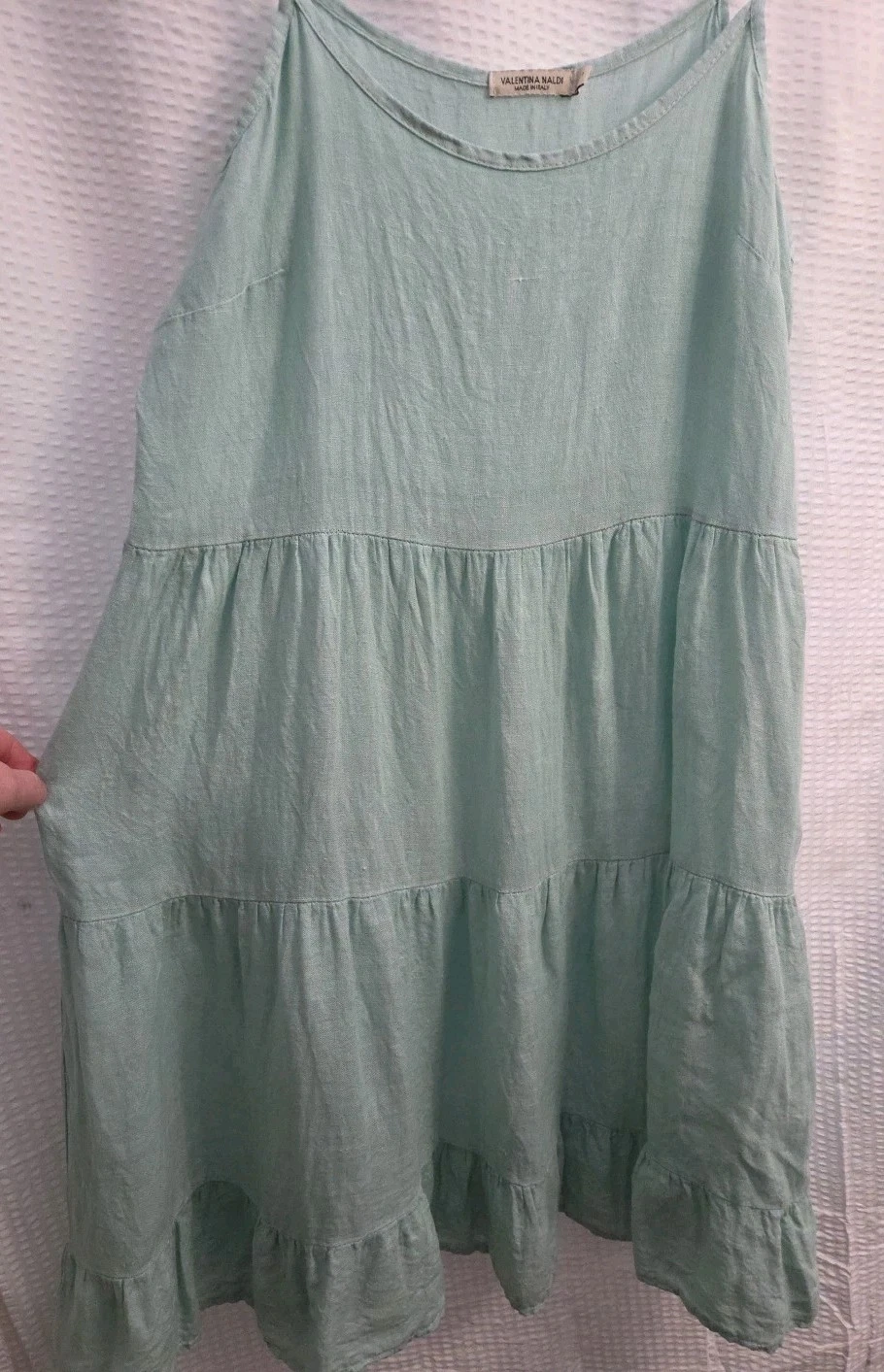 VALENTINO Valentina Naldi prendisole 100% lino verde salvia chiaro a strati Italia tg. S Boho CE