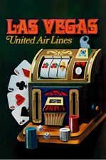 Las Vegas United Airline Casino Vintage Travel Advertisement Poster