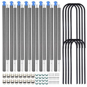 Yescom 8 Pack Trampoline Enclosure Poles w/ Caps & 11" U Shaped Ground Anchors
