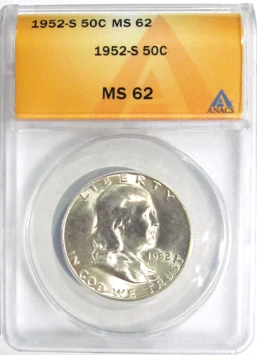 1952-S FRANKLIN Silver Half Dollar ANACS MS 62