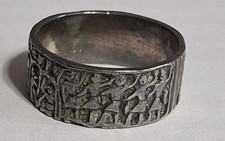 Vtg 925 Sterling Silver Detailed Egyptian Ancient Hieroglyphics Ring Size 7.75