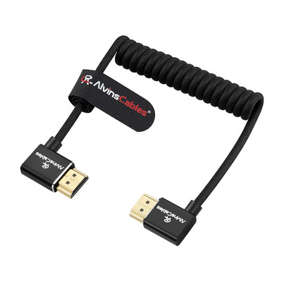 8K 2.1 HDMI High Speed Braided Coiled Cable Left Angle to Right Angle for Atomos