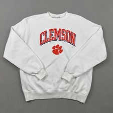 Clemson Tigers Sweatshirt Men Medium White Champion Pullover Crewneck NCAA M