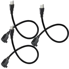 3 Pack Black Short Power Extension Cord 1.5ft 3 Prong Mini Indoor Grounded Ext