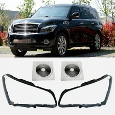 Pair Front Headlight Lamp Lens Cover +Glue Set Fit For INFINITI QX56/QX80 11-14