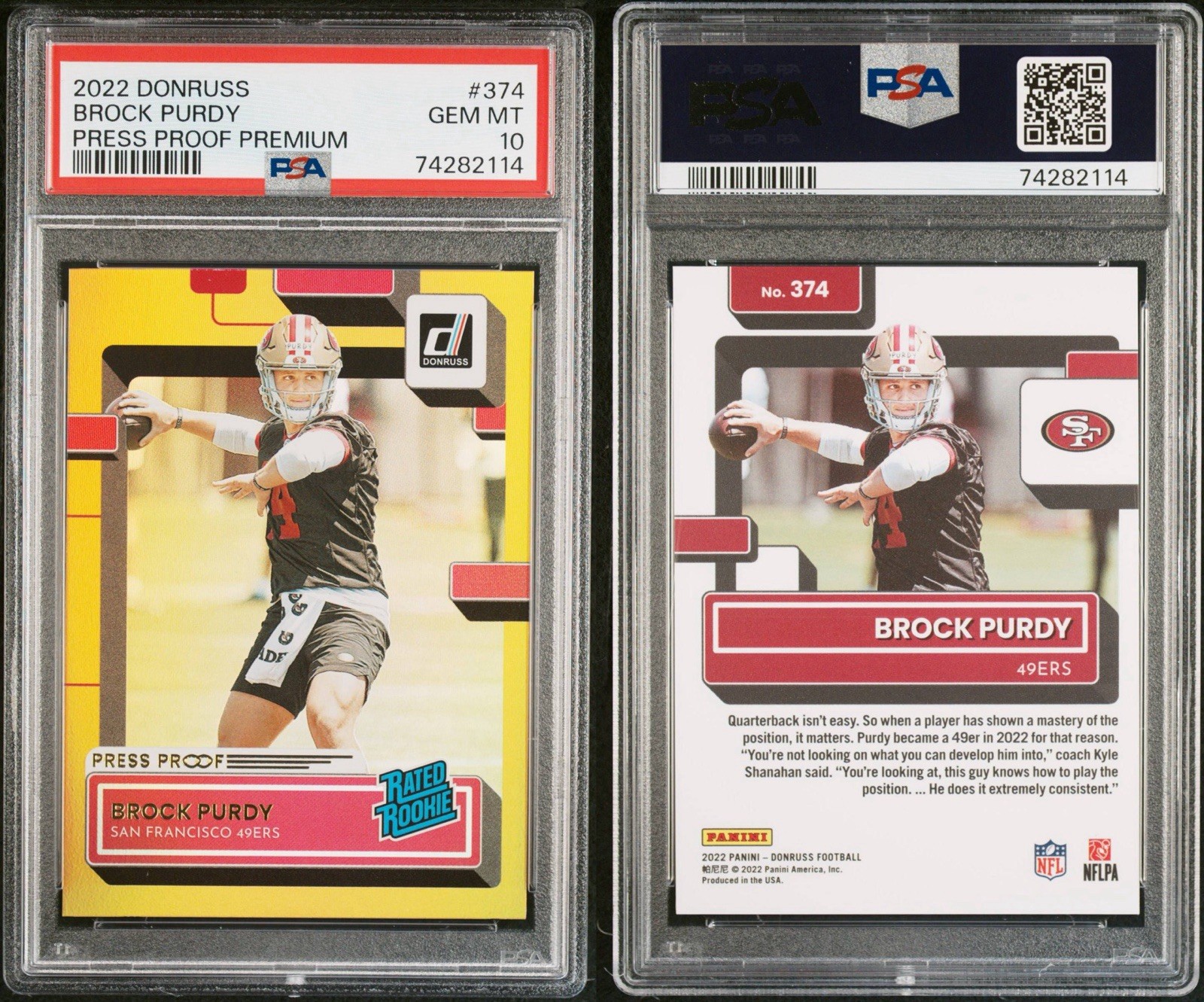 2023 Panini Donruss Brock Purdy Press Proof Premium 374 PSA 10 Gem Low Pop Rare view 3