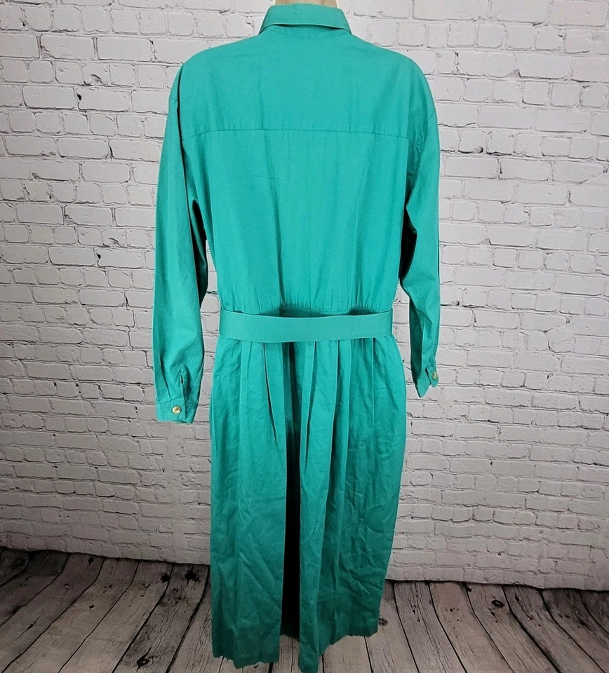 VTG Talbots Green 100% Cotton Buttoned Belted Long Sleeve Shirt Dress Size 16 - Image 2 of 4