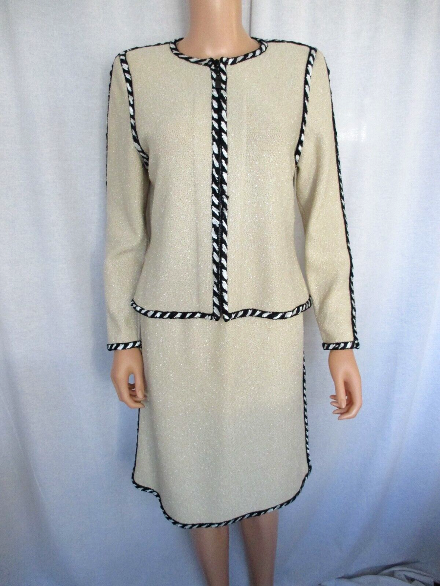 JSS Womens Skirt Suit S Jacket M Skirt Beige Knitwear Wool Viscose