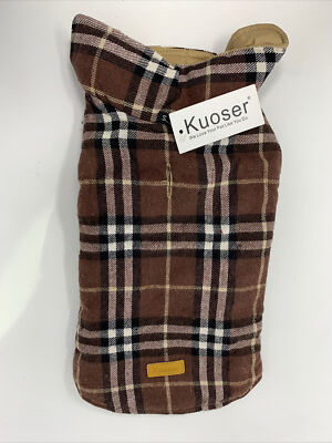 Dog Vest  Plaid Kuoser Cozy Waterproof Reversible Brit Style  - Brown - Small
