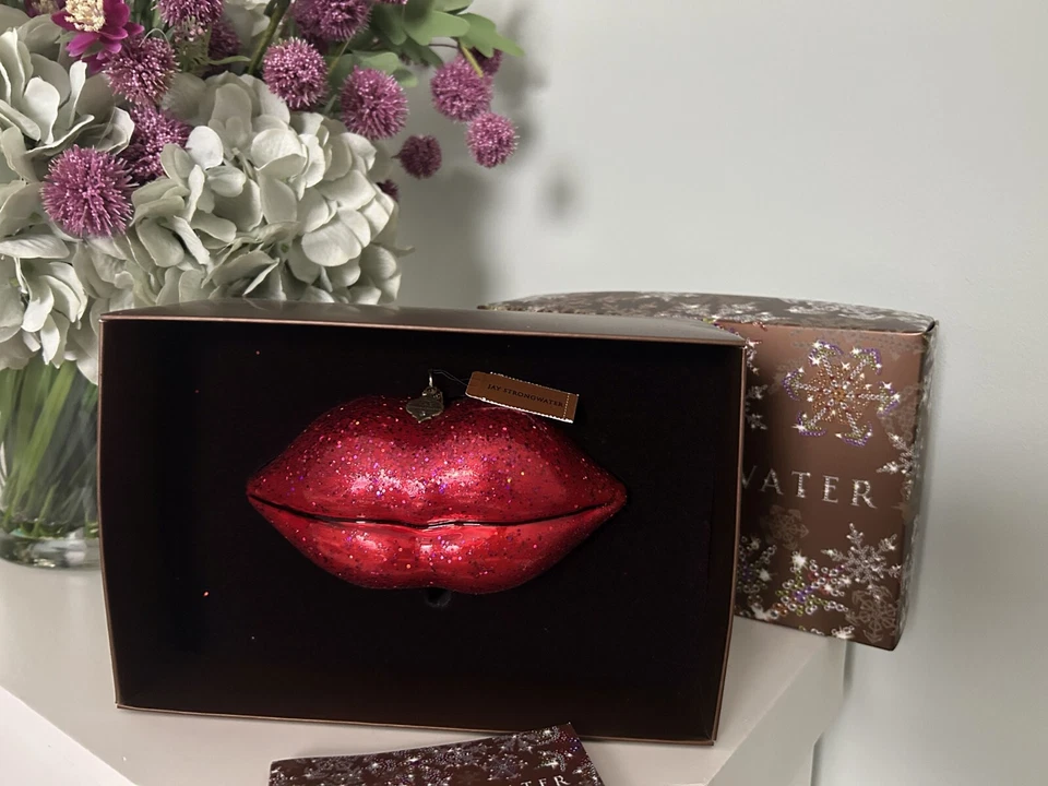 Adorno de vidrio Jay Strongwater Hot Lips, RARO, NUEVO EN CAJA Foto 3 de 4