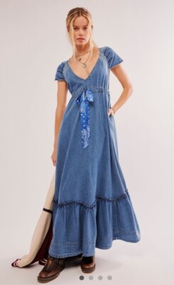 free people denim maxi dress Free People button through denim maxi dress in blue
