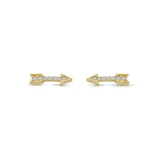 14K Real Solid Yellow Gold Dainty Mini Arrow CZ Sleeper Stud Earrings Screw-back
