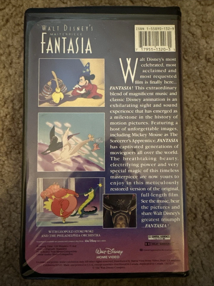 Walt Disney’s Masterpiece Fantasia VHS 1132 Christmas Lead ‘91 - 7/31/91 Foto 2 de 4