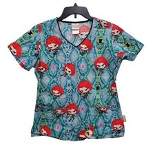 Marvel Women's Avenger's Black Widow Cute Kawaii 3-Pockt Scrub Top Size S