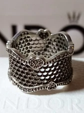 Genuine Pandora Hearts Ring Lace Of Love Hearts Ring Size 50 197706CZ Box & Bag