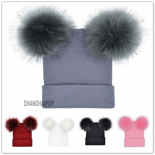 Bobble Hat Faux Fur Knitted Beanie 