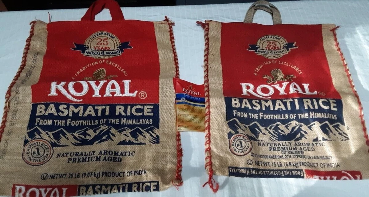 ROYAL BASMATI Empty Rice Bag Craft Burlap Zippered Sack Cloth Purse Pillow Decor