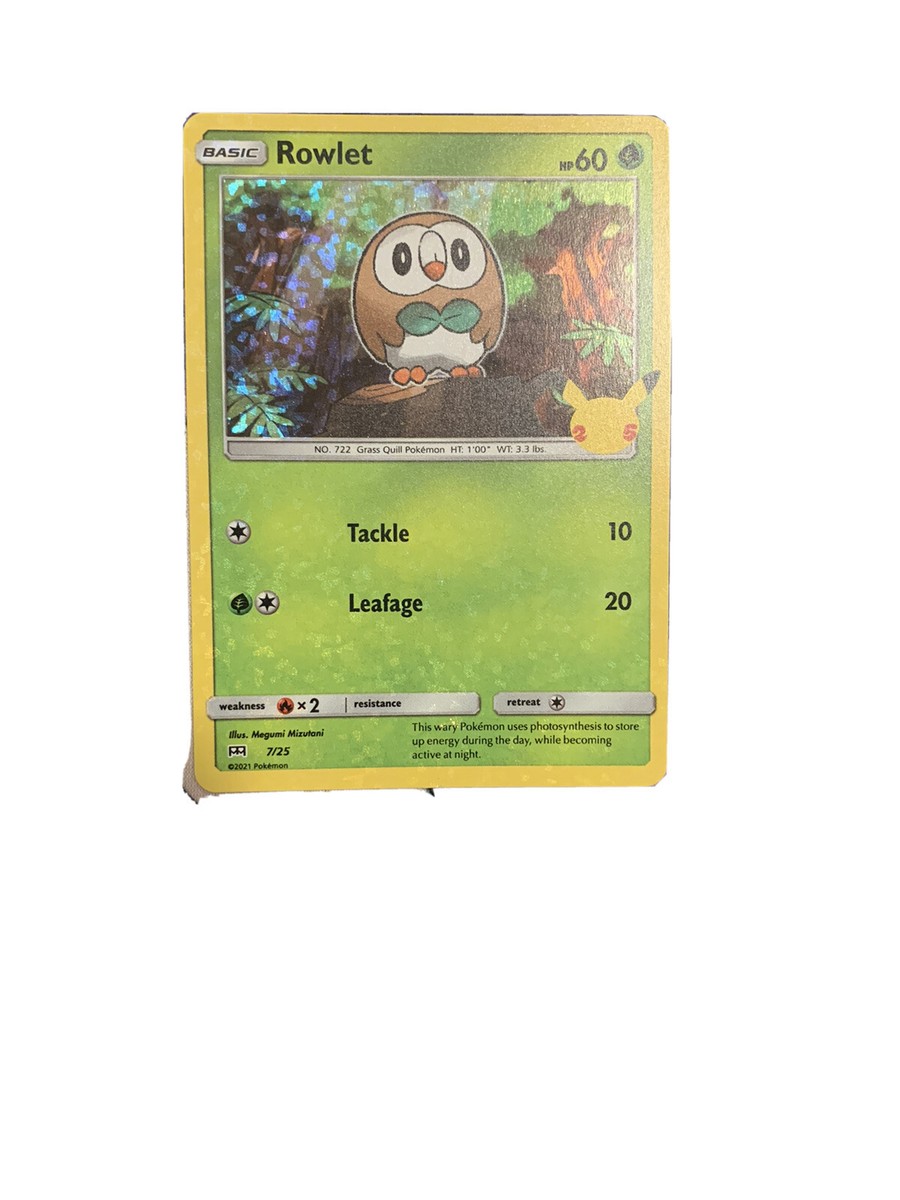 rowlet mcdonalds pokemon card Holo 25th Anniversary 7/25, NM [1G] Leafage (20) Weakness / Resistance / Retreat Cost 2021 Pokemon SWSH McDonald's Collection