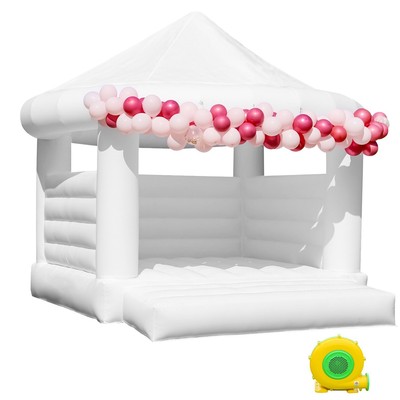 PVC Commercial Inflatable White Bounce House w/Canopy for Birthday Wedding Party