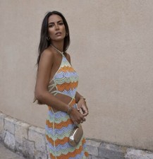 zara crochet cut out dress limited edition 2142/313 Medium Orange Blue Green