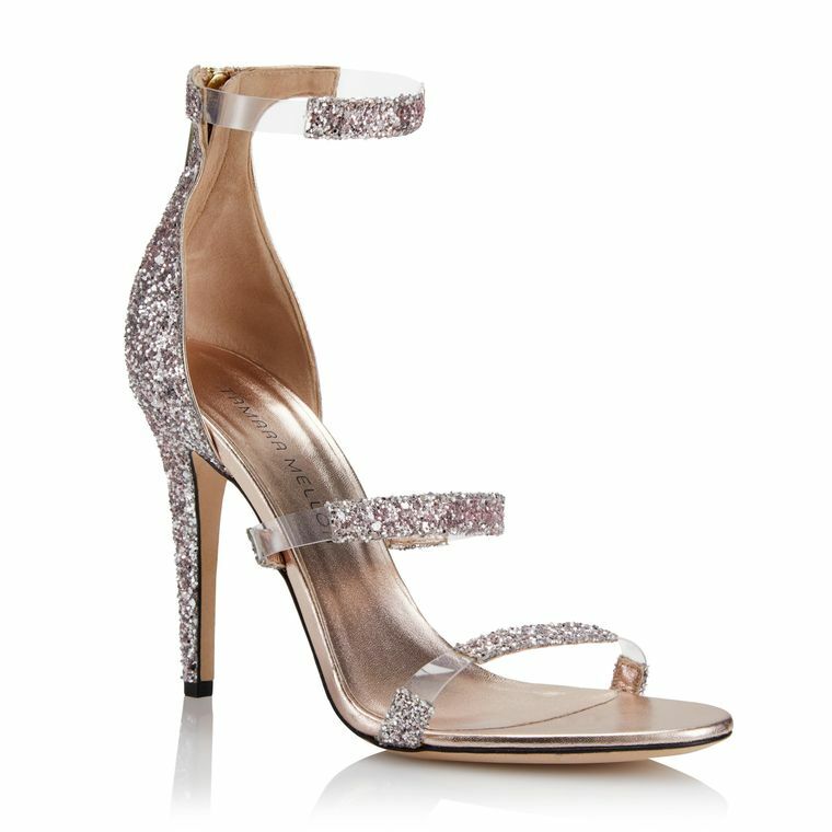 $595 NEW Tamara Mellon FRONTLINE 105 Glitter PVS Pump Blush Sandals 40 