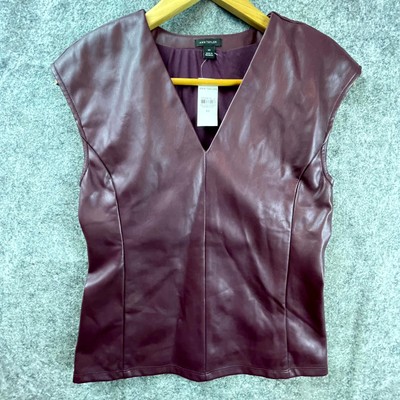 Ann Taylor Faux Leather Top Womens XS Office Siren Career Chic Moto Steampunk
