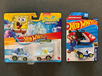 Hot Wheels Racer Verse Spongebob and Plankton with Mario's Standard Kart, NEW