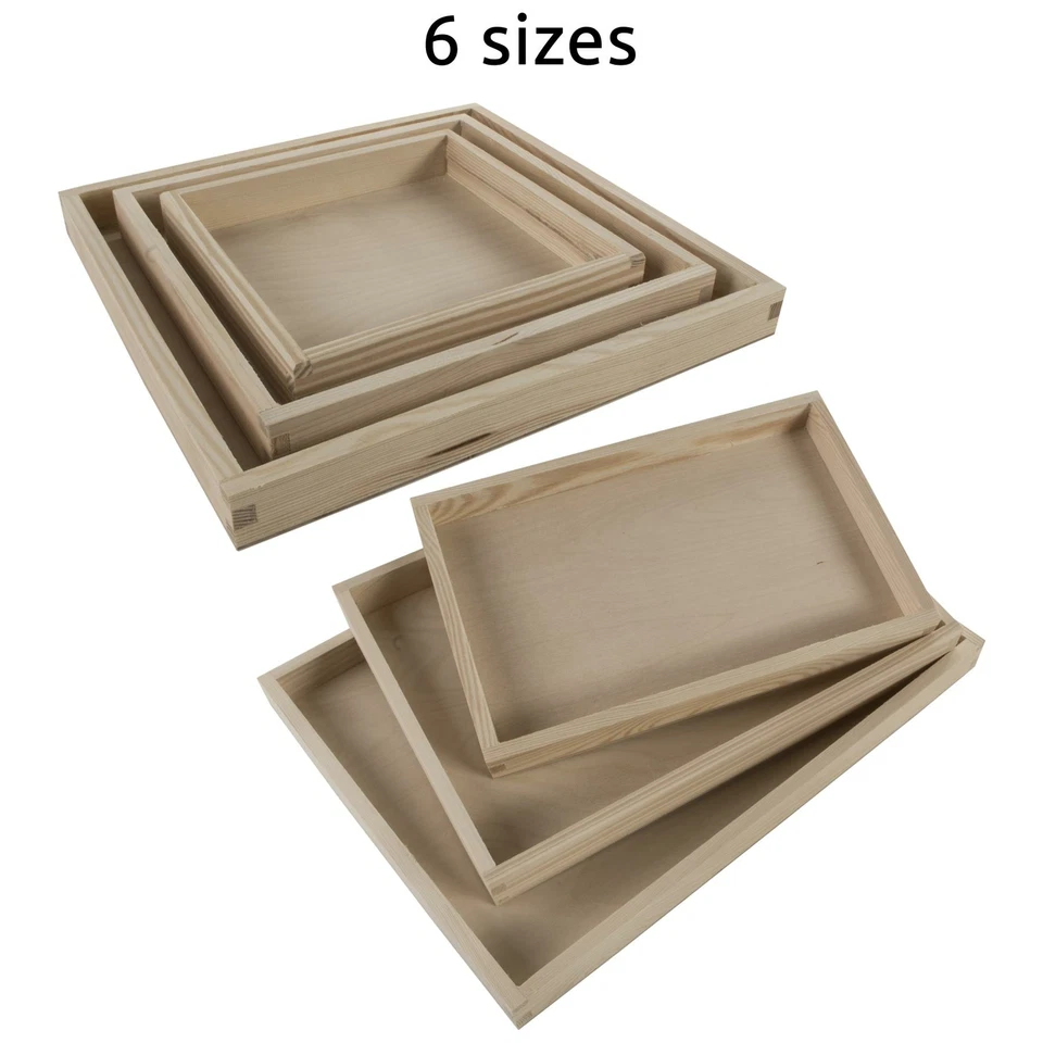 Plain Pine Wood Display Unit Open Box Shallow Slim Tray Desk Organiser | 6 Sizes - Image 2 of 2