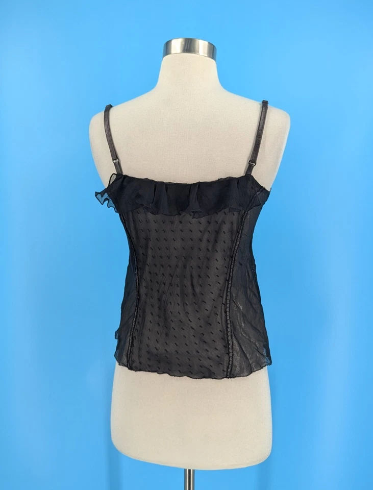 Camiseta sin mangas Rozae Nichols pequeña de malla de seda negra con correas de cuero Foto 4 de 4