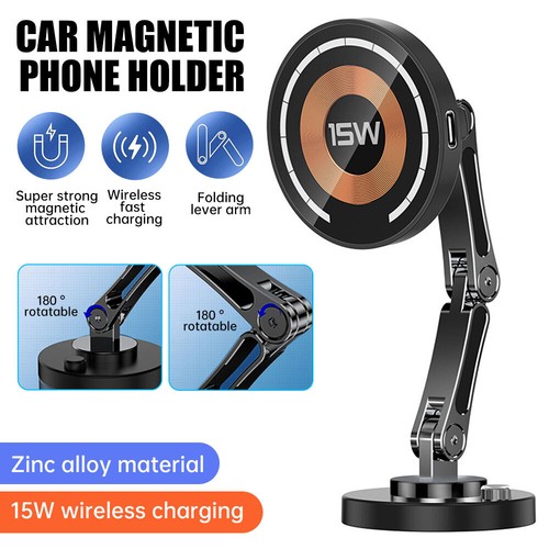 15W Magnetic Car Wireless Charger Mount Holder For Samsung iPhone 16 Cell Phone - Photo 4 sur 13
