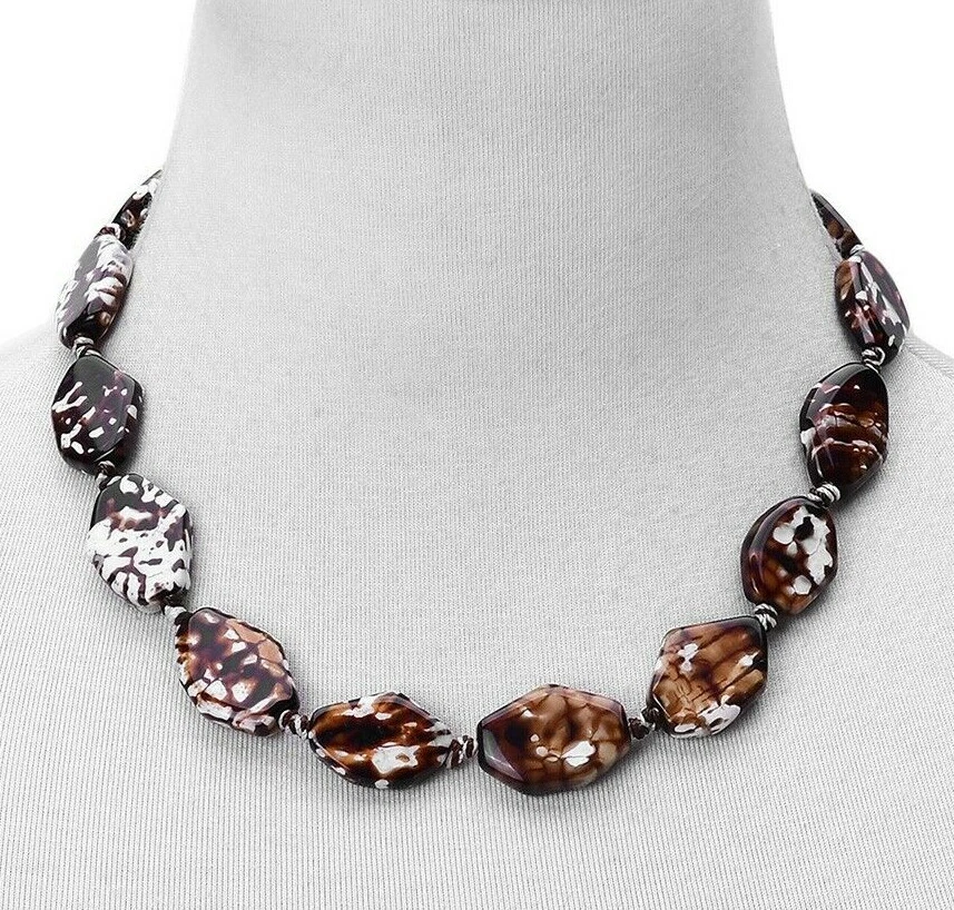 ÁGATA LEOPARDO, 357,00 CTS, ACERO INOXIDABLE, PENDIENTES COLGANTES Y 19 IN. COLLAR Foto 2 de 3