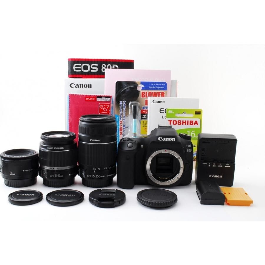 デジタルカメラ Canon 80d + triple lens EOS 80D Canon キヤノン 超望遠トリプルレンズセット SDカード