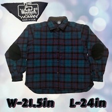 Vintage Woolrich USA Made Plaid Flannel Wool Shirt Elbow Patches Womens Sm/Med
