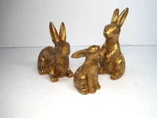 Ankyo Development Set Of 3 Gold Shiny Rabbits Family Figurines 5", 4 ", 3" H NEW