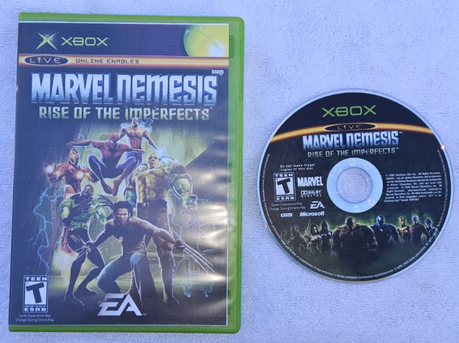 Disco y estuche Marvel Nemesis: Rise of the Imperfects (Microsoft Xbox, 2005)