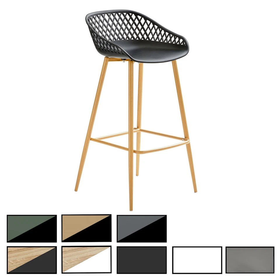 Lot de 2 tabourets de bar coque en plastique avec 4 pieds en métal - Photo 1/1