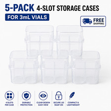 5 Pack 4-Slot Peptide Vial Storage Cases for 3mL Vials Clear Plastic