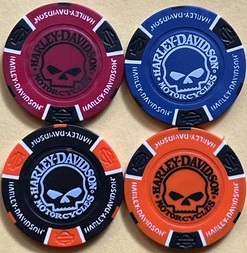 Harley Davidson Signature WILLY G SKULL Poker Chips Lot of 4