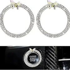2PCS Bling Car Push Start Button Decoration Ring, Rhinestone Car Engine Start St