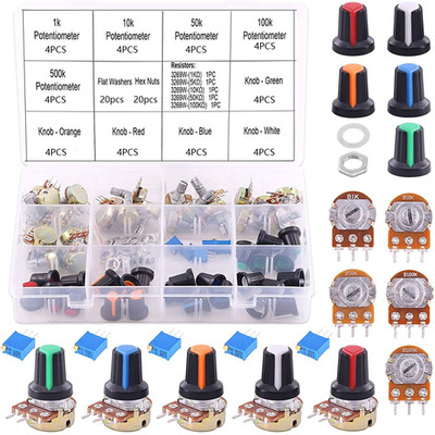 25PCS Linear Rotary Potentiometer kit(B1K B10K B50K B100K B500K) 3 pin Variable