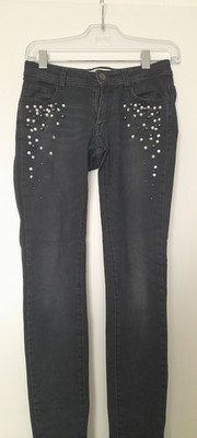 damen jeans stretch von QS S. Oliver Sadie schwarz mit Perlen W 34 L 32