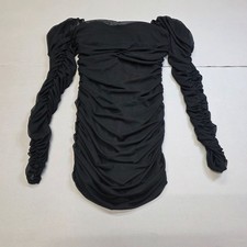 Lilyful Ruched Bodycon Mini Dress Womens M Black Long Puff Sleeve sleeves