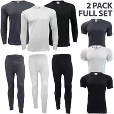 2 x Full Set Mens Thermal Underwear Half Long Sleeve Vest Top Bottom Long Johns