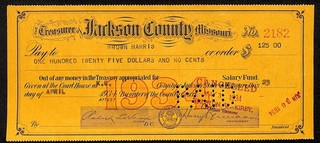 1934 Jackson County MO Salary Warrant Harry S. Truman #2182 Brown Harris