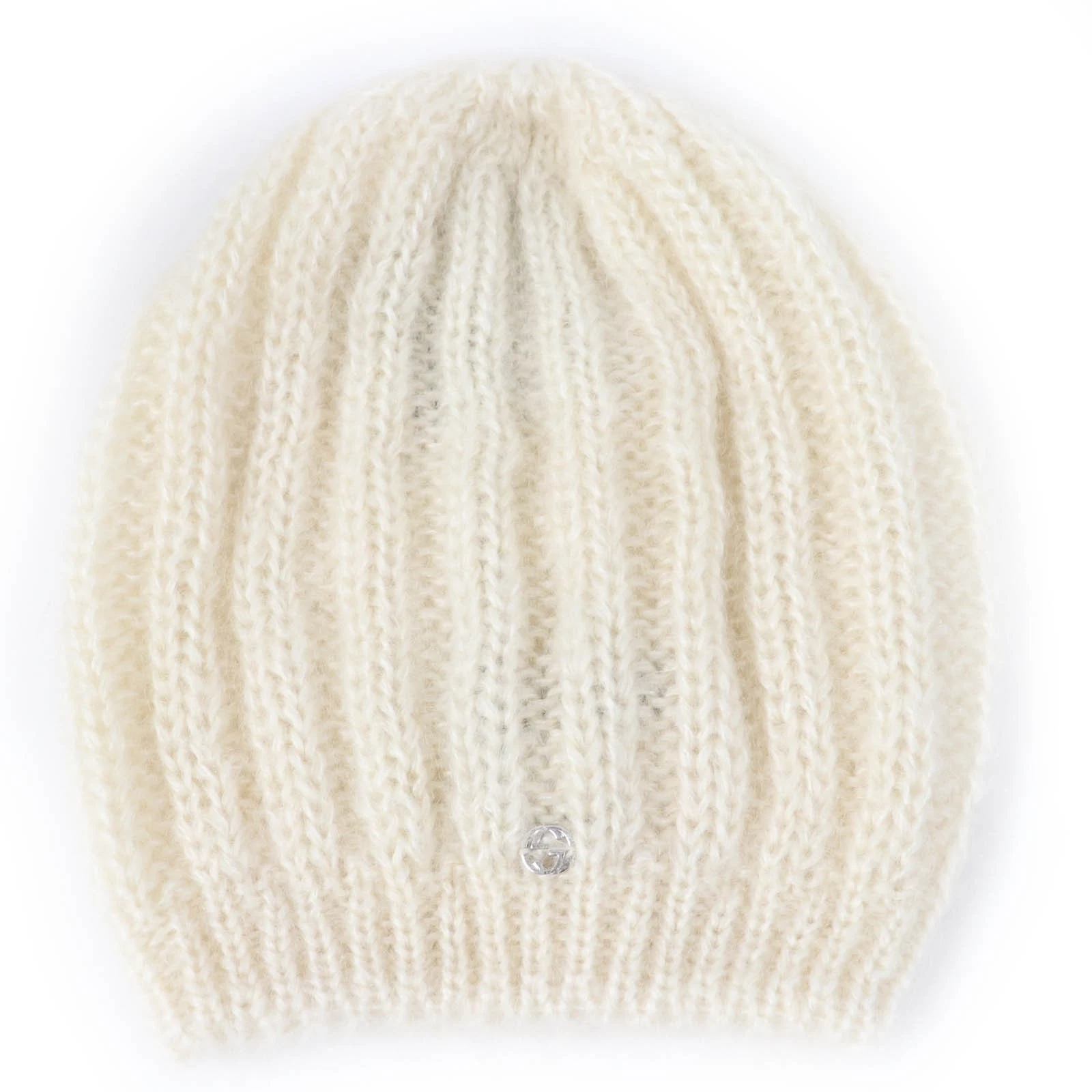 Casquette tricot ivoire GUCCI 331985 mohair soie imbriquée taille L fabriquée