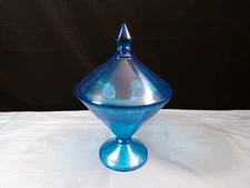 Fenton Celeste Blue Iridescent Stretch Glass Covered Candy Dish