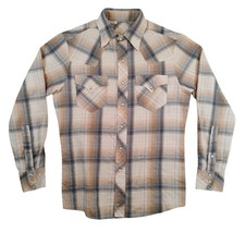 Vintage Western Pearl Snap Shirt Mens Medium Plaid Long Sleeve Cowboy Rodeo 90s