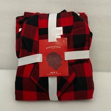 Pajama Set Flannel Plaid Button Adult Men Size L Holiday Red Buffalo Plaid NWT